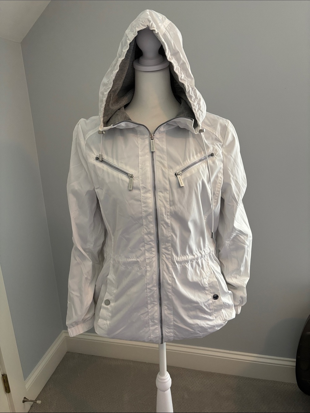 Michael Kors White Hooded Rain Utility Jacket